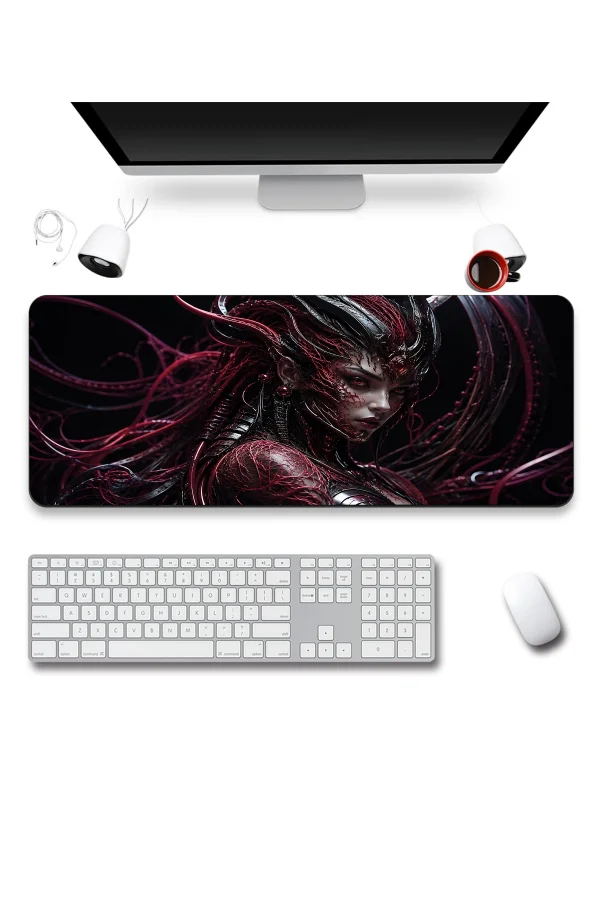SonicTouch Klavye Mousepad 40x90cm Kızıl Siber Kraliçe Dikişsiz Pürüzsüz Sıvı Geçirmez Kaymaz Taban