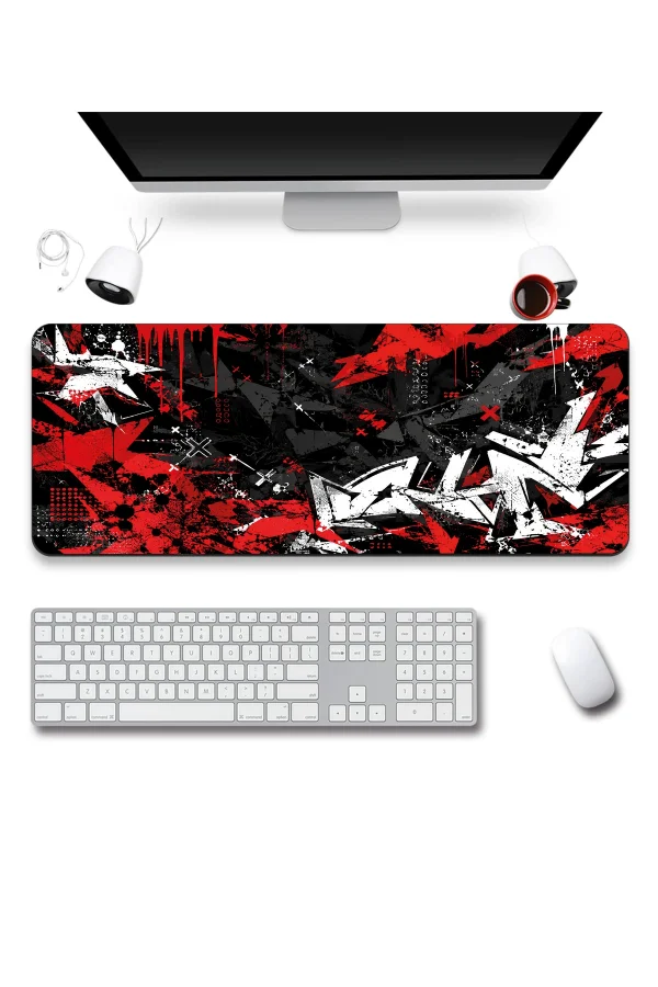 SonicTouch Klavye Mousepad 40x90cm Kızıl Kaos Dikişsiz Pürüzsüz Sıvı Geçirmez Kaymaz Taban