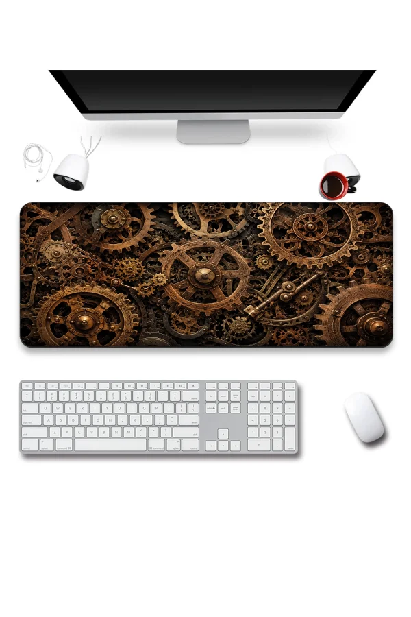 SonicTouch Klavye Mousepad 40x90cm Bronz Çarklar Dikişsiz Pürüzsüz Sıvı Geçirmez Kaymaz Taban