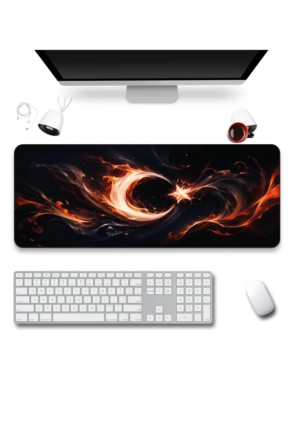 SonicTouch Klavye Mousepad 40x90cm Alev Hilali Dikişsiz Pürüzsüz Sıvı Geçirmez Kaymaz Taban