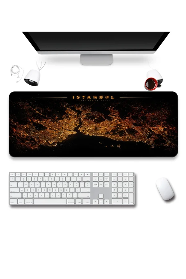 SonicTouch Klavye Mousepad 40x90cm istanbul Gece Haritası Pürüzsüz Sıvı Geçirmez Kaymaz Taban