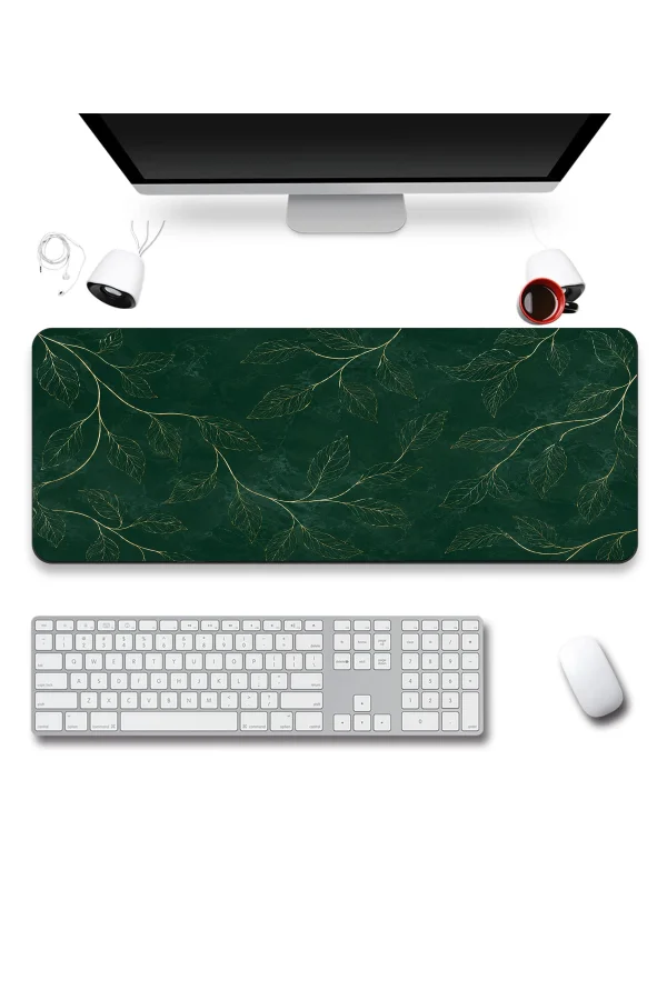 SonicTouch Klavye Mousepad 40x90cm Altın Yapraklar Dikişsiz Pürüzsüz Sıvı Geçirmez Kaymaz Taban