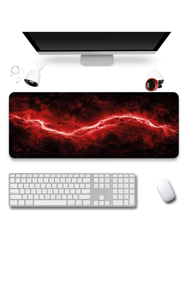 SonicTouch Klavye Mousepad 40x90cm Kızıl Akım Dikişsiz Kenar Pürüzsüz Sıvı Geçirmez Kaymaz Taban