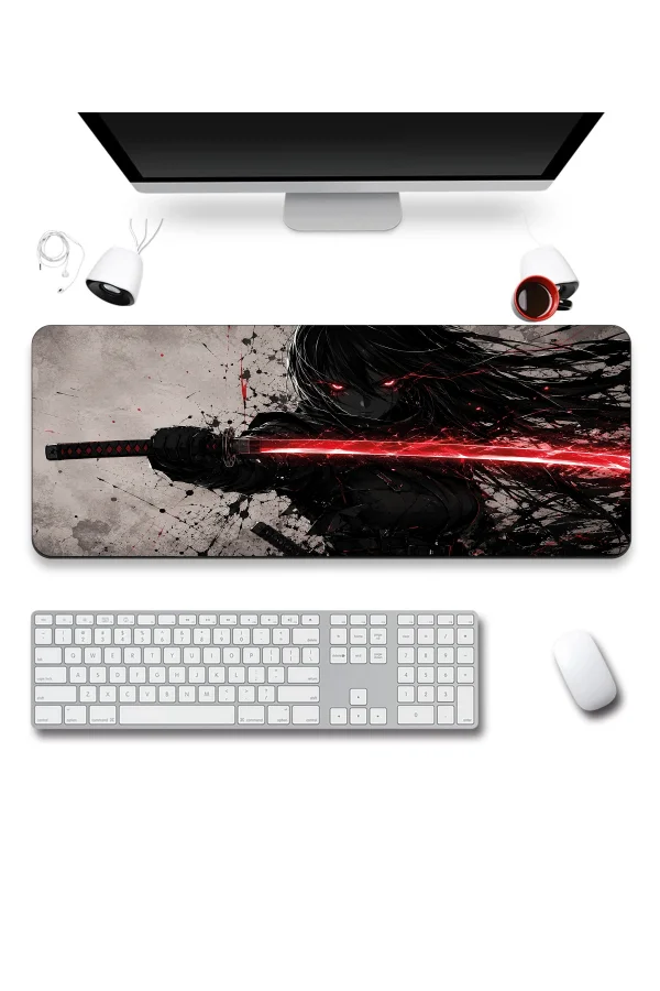 SonicTouch Klavye Mousepad 40x90cm Kızıl Katana Dikişsiz Pürüzsüz Sıvı Geçirmez Kaymaz Taban