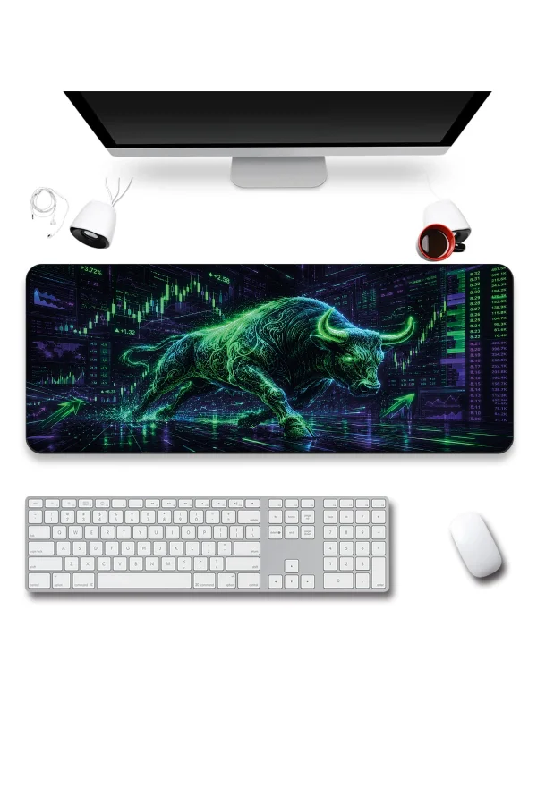 SonicTouch Klavye Mousepad 40x90cm Neon Bull Market Dikişsiz Pürüzsüz Sıvı Geçirmez Kaymaz Taban