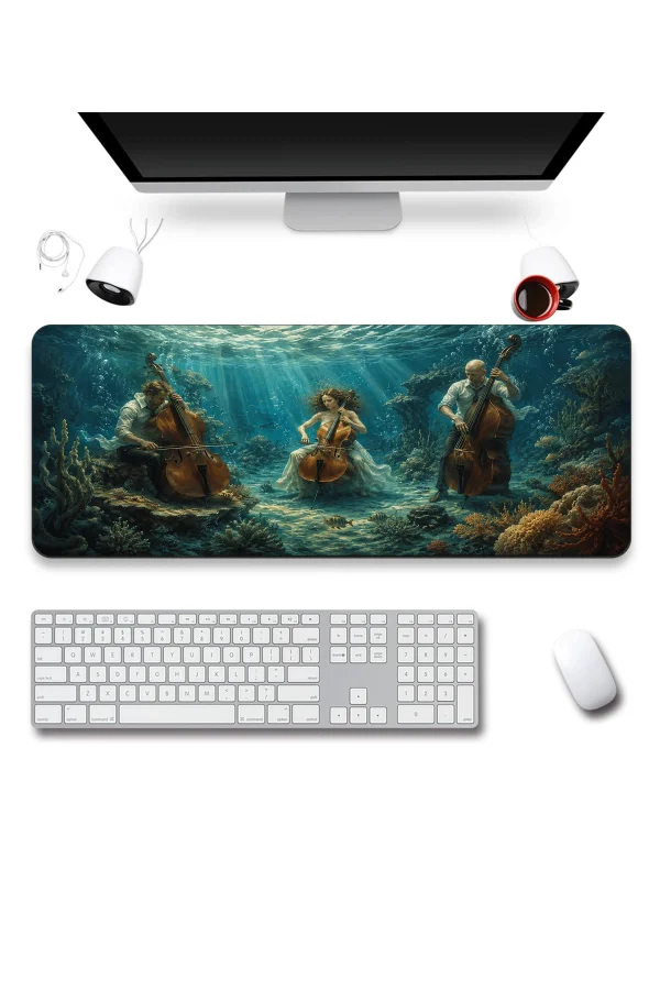 SonicTouch Klavye Mousepad 40x90cm Okyanus Senfonisi Dikişsiz Pürüzsüz Sıvı Geçirmez Kaymaz Taban
