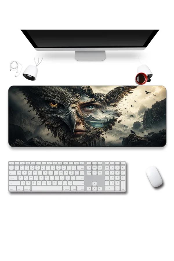 SonicTouch Klavye Mousepad 40x90cm Baykuş Ruhu Dikişsiz Pürüzsüz Sıvı Geçirmez Kaymaz Taban