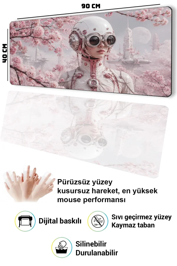 SonicTouch Klavye Mousepad 40x90cm Sakura Pilot Dikişsiz Pürüzsüz Sıvı Geçirmez Kaymaz Taban