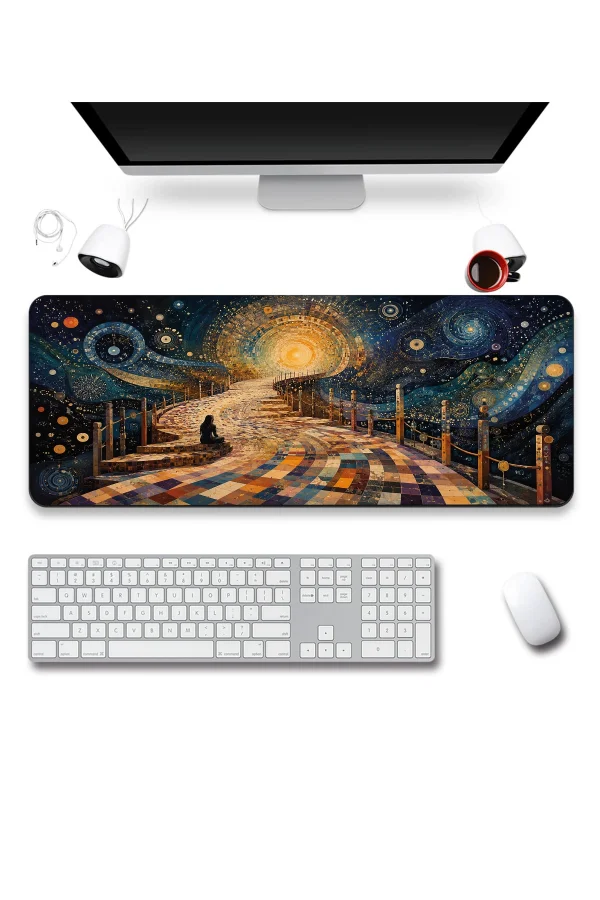 SonicTouch Klavye Mousepad 40x90cm Kozmik Mozaik Yol Dikişsiz Pürüzsüz Sıvı Geçirmez Kaymaz Taban