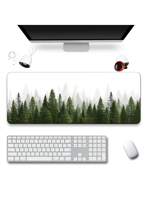 SonicTouch Klavye Mousepad 40x90cm Sisli Çamlar Dikişsiz Kenar Pürüzsüz Sıvı Geçirmez Kaymaz Taban
