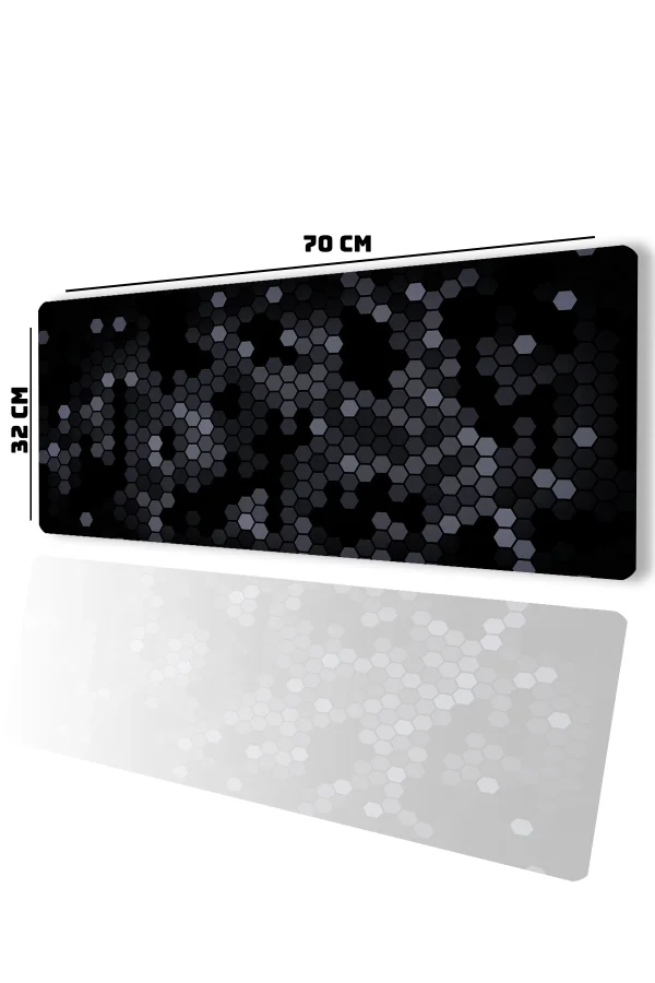 SonicTouch Siyah Gri Petek Desenli Gamer Oyuncu Dikişsiz Sıvı Geçirmez Klavye Mouse Pad 32x70Cm