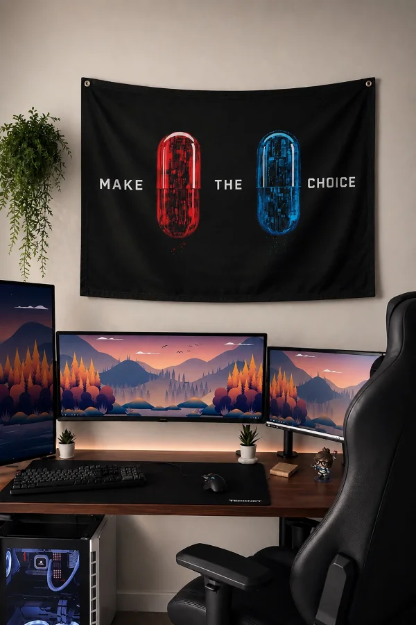 SonicTouch Red Pill Blue Pill Duvar Örtüsü Premium Kumaş Tablo Ev Ofis Salon Dekor Duvar Halısı