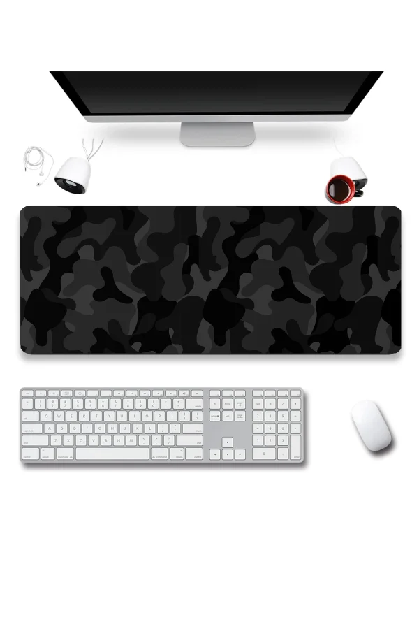 SonicTouch Siyah Gri Kamuflaj Desenli Gamer Oyuncu Dikişsiz Sıvı Geçirmez Klavye Mouse Pad 32x70Cm