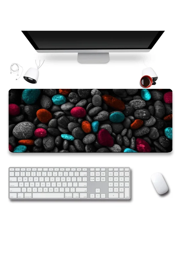 SonicTouch Renkli Çakıl Taşları Gamer Oyuncu Dikişsiz Sıvı Geçirmez Klavye Mouse Pad 32x70Cm
