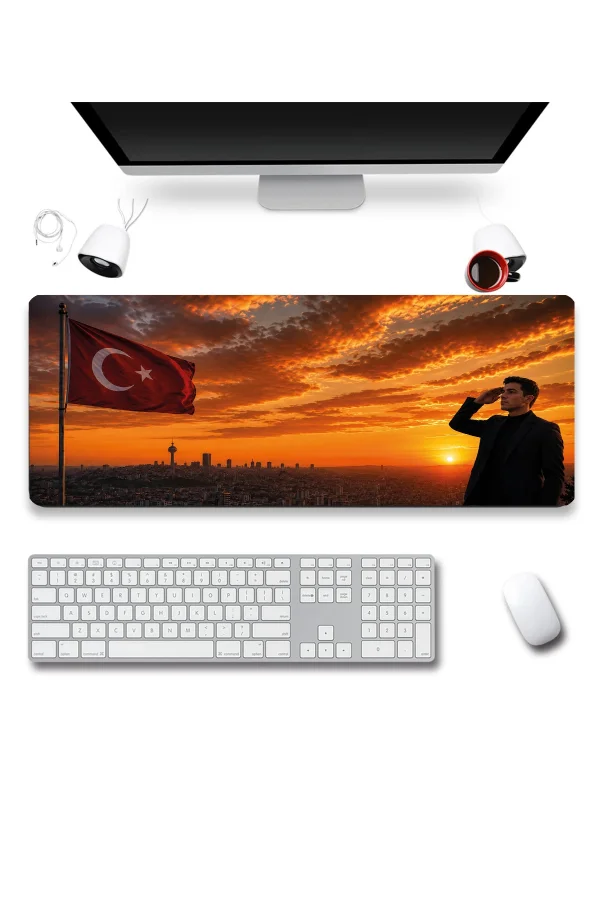 SonicTouch Türk Bayrağına Selam İlelebet Göklerde Kişiye Özel Fotoğraflı Klavye Mousepad 40x90cm