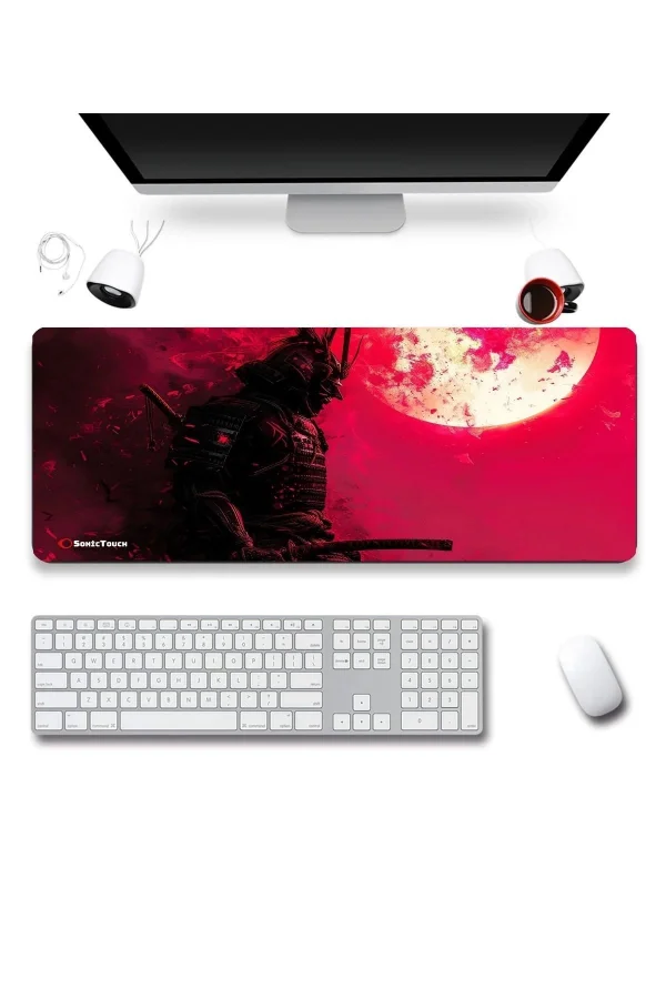 SonicTouch Xxl Klavye Mouse Pad 40x90Cm Kırmızı Kızıl Samuray Gamer Pürüzsüz ve Sıvı Geçirmez Yüzey