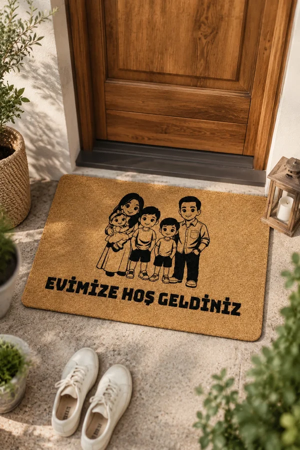 Valerine Life Aileye Özel Karikatürize Coco Hoş Geldiniz Koko Ev iç Dış Kapı Önü Paspası 45x70cm