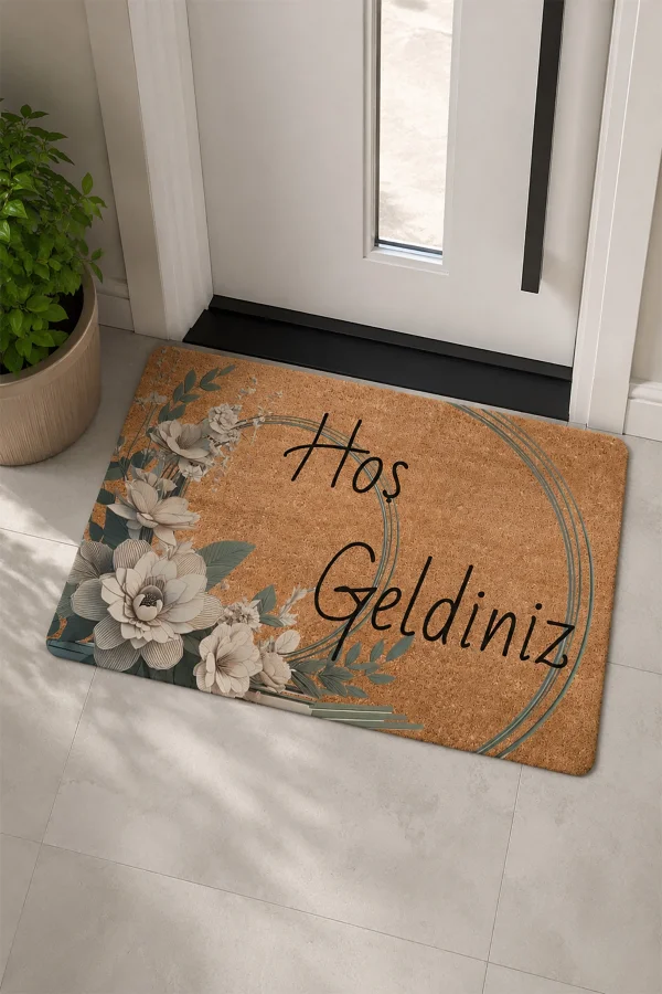 Valerine Life Beyaz Su Zambağı Hoş Geldiniz Ev işyeri iç Dış Kapı Önü Paspası 45x70cm