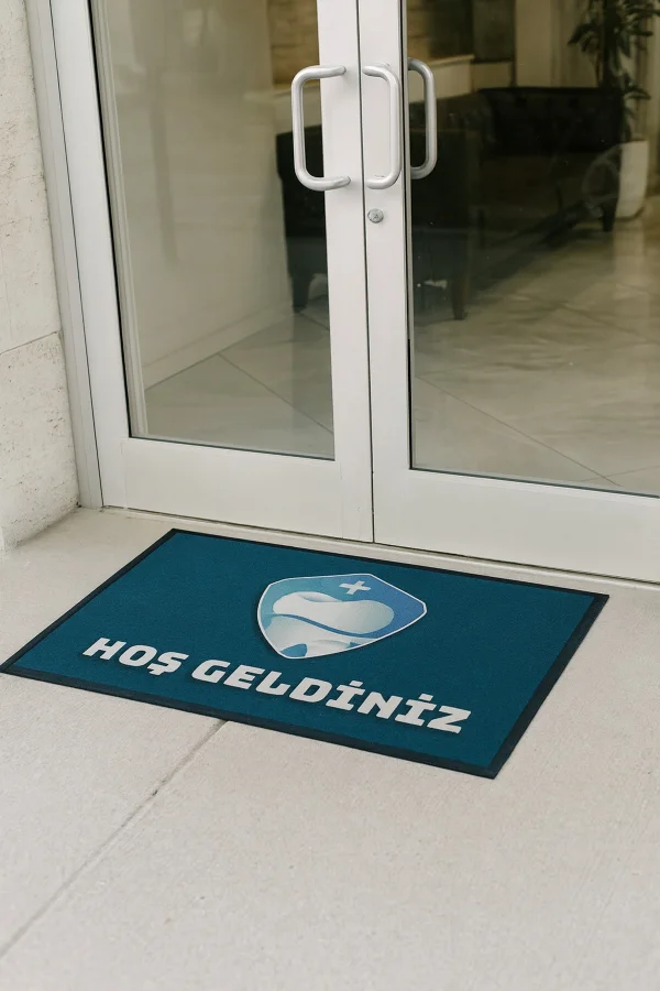 Valerine Life Diş Kliniği Turkuaz Renk Hoş Geldiniz Welcome Diş Doktoru Kapı Önü Paspası 45x70cm