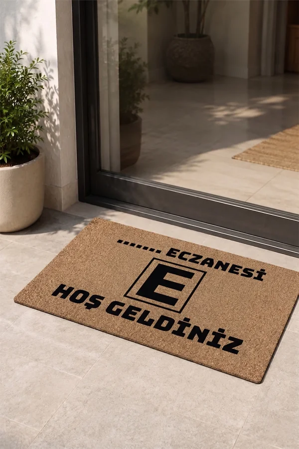Valerine Life Eczane Logolu Coco Görünüm Hoş Geldiniz işyeri Koko Kapı Önü Paspası 50x90cm Kişiye Firmaya Özel