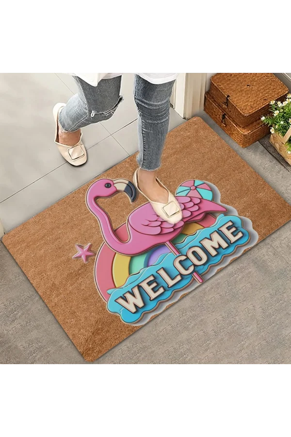 Valerine Life Gökkuşağı ve Flamingo Welcome Kapı Önü Paspası 45x70cm