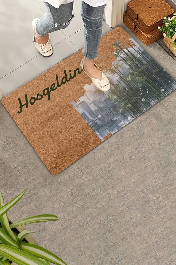 Valerine Life Metropol ve Bambu Temalı Hoş Geldiniz Kapı Önü Paspası 45x70cm