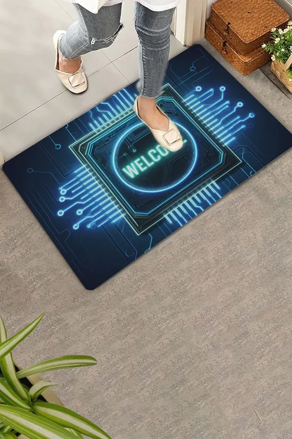 Valerine Life Neon Çip ve Devre Desenli Welcome Kapı Önü Paspası 45x70cm