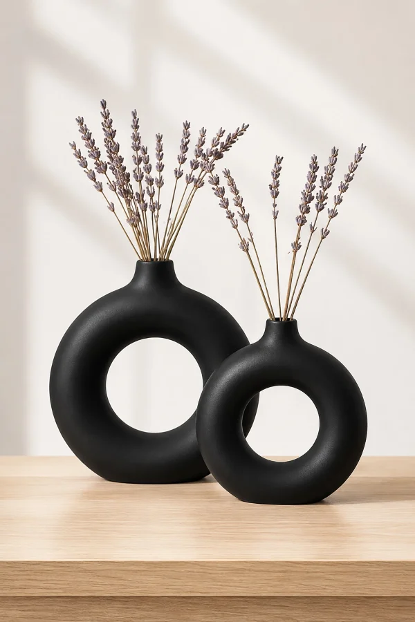 Valerine Life Nera Halo 2’li Dekoratif Halka Biblo Vazo Seti Salon Konsol Masaüstü Ev Aksesuarı