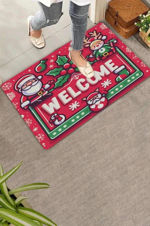 Valerine Life Noel Baba ve Çınar Yaprağı Welcome Ev işyeri iç Dış Kapı Önü Paspası 45x70cm