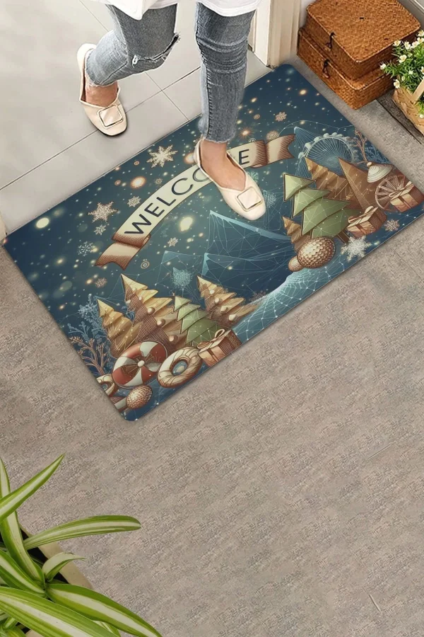 Valerine Life Noel Yıldızı ve Yılbaşı Çam Ağaçları Welcome Kapı Önü Paspası 45x70cm