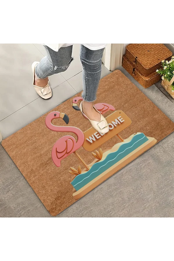 Valerine Life Pembe Flamingo Çifti Welcome Kapı Önü Paspası 45x70cm