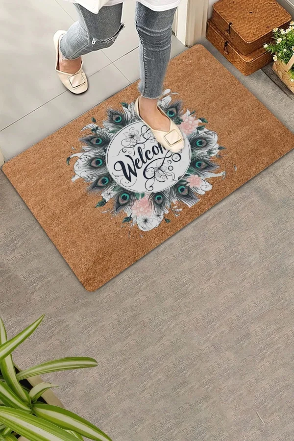 Valerine Life Pudra Kasımpatı ve Tavus Kuşu Tüyleri Welcome Kapı Önü Paspası 45x70cm