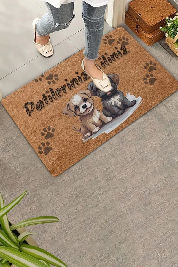 Valerine Life Sevimli Yavru Köpekler Patilerinizi Silin Kapı Önü Paspası 45x70cm
