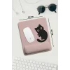 SonicTouch Pembe Bilek Destekli Siyah Kedili Dikdörtgen Pürüzsüz Yüzey Ergonomik Mouse Pad 18x22cm