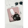 SonicTouch Pembe Bilek Meraklı Siyah Kedi Dikdörtgen Pürüzsüz Yüzey Ergonomik Mouse Pad 18x22cm
