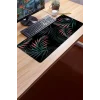 SonicTouch Bohem Palmiye Yaprakları Siyah Gamer Oyuncu Dikişsiz Sıvı Geçirmez Klavye Mouse Pad 32x70Cm