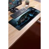 SonicTouch Tron Yarış Arabası Temalı Kaymaz Gaming Oyuncu Masaüstü Dikişsiz Siyah Klavye Mouse Pad 32x70Cm