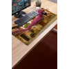SonicTouch UltraGrand Leylak Çiçekli Taş Evler Dikişsiz Xxl Gaming Oyuncu Masaüstü Mor Klavye Mouse Pad 40x90Cm