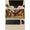 SonicTouch UltraGrand Leylak Çiçekli Taş Evler Dikişsiz Xxl Gaming Oyuncu Masaüstü Mor Klavye Mouse Pad 40x90Cm