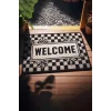 Valerine Life Dama ve Yaprak Desenli Siyah Beyaz Welcome Kapı Önü Paspası 45x70cm