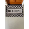 Valerine Life Dama ve Yaprak Desenli Siyah Beyaz Welcome Kapı Önü Paspası 45x70cm
