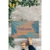 Valerine Life Mavi Palmiye Yapraklı Welcome Hoş Geldiniz Kapı Önü Paspası 45x70cm