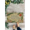Valerine Life Çiçek Süslemeli Krem Merry Christmas Welcome Hoş Geldiniz Kapı Önü Paspası 45x70cm