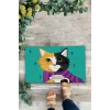 Valerine Life Kahve Düşkünü Relaks Kedi Yeşil Welcome Hoş Geldiniz Kapı Önü Paspası 45x70cm