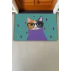 Valerine Life Aristokrat Kedi Yeşil Renkli Welcome Hoş Geldiniz Kapı Önü Paspası 45x70cm