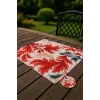 Valerine Life Kırmızı Yaprak Desenli Amerikan Deri Kaymaz Yıkanabilir Servis Altlığı 12 Parça 6 Kişilik