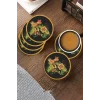 Valerine Life Sarı Siyah Kuş Desenli Yıkanabilir Kaydırmaz Ofis Çay ve Fincan Bardak Altlığı 10x10cm 6 Adet