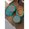 Valerine Life Yeşil Mandala Papatyalı Yıkanabilir Kaydırmaz Ofis Çay ve Fincan Bardak Altlığı 10x10cm 6 Adet