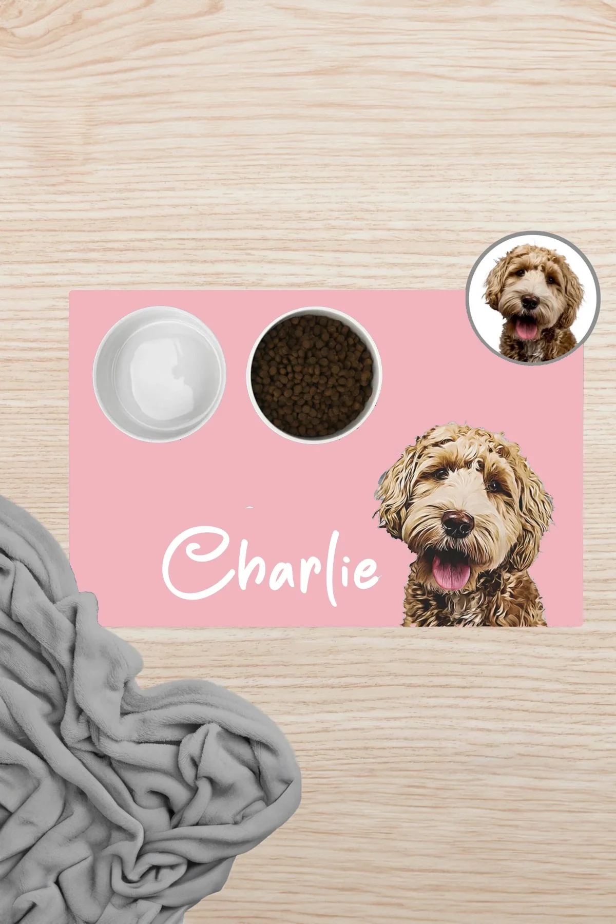 MAtGo Pati Hayvana isme Özel Fotoğraflı Beslenme Matı Kaymaz Sıvı Geçirmez Kedi Köpek Mama Paspası 50x70cm