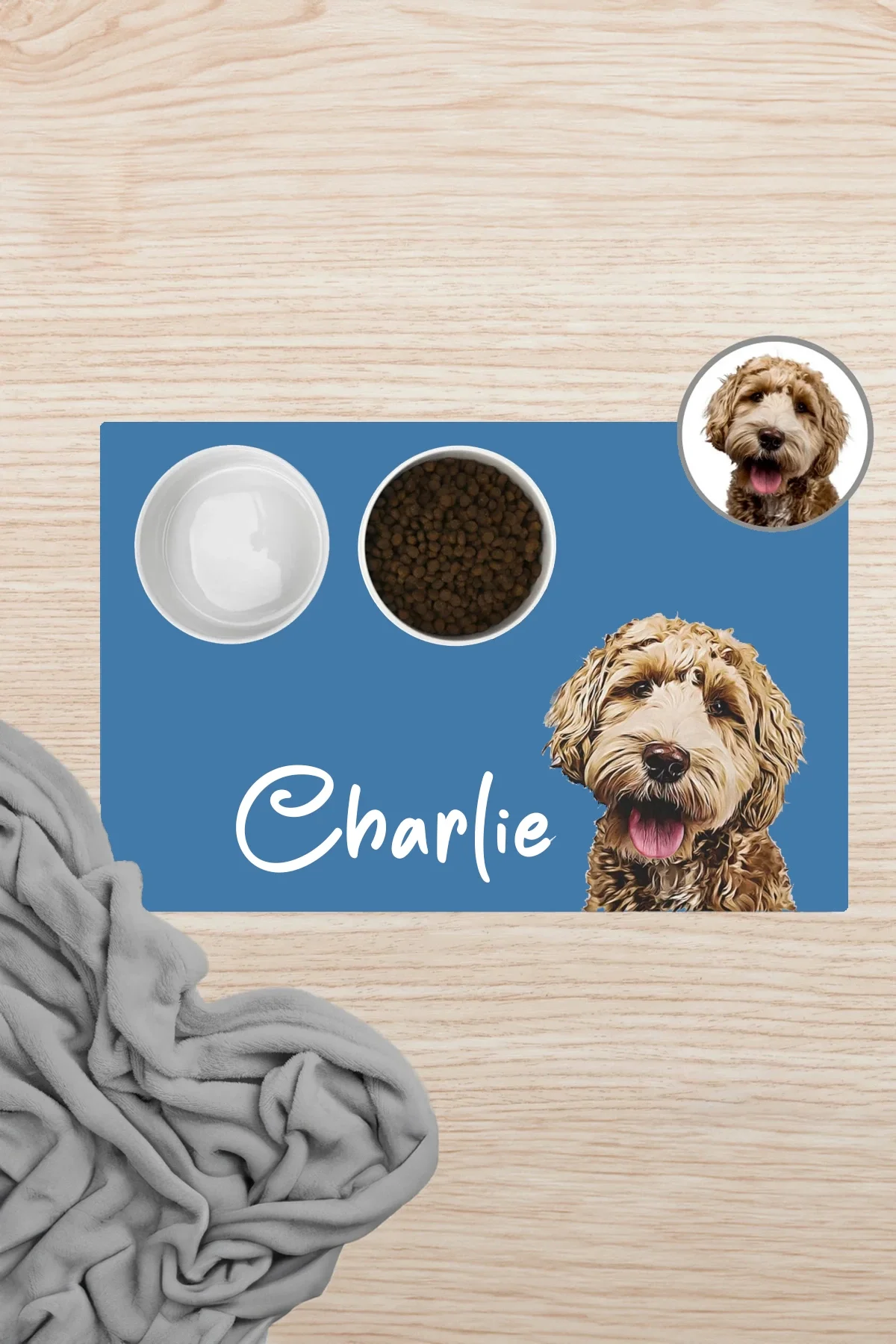 MAtGo Pati Hayvana isme Özel Fotoğraflı Beslenme Matı Kaymaz Sıvı Geçirmez Kedi Köpek Mama Paspası 50x70cm